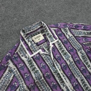 Kardo Shirt Mens Small Purple Floral Stripe 4 Pocket Casual Handmade In India